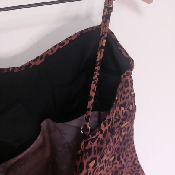 Assets by Spanx Brown Leopard Animal Print Twist Bandeau Tankini Top Large - Picture 6 of 7